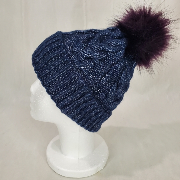 NWOT Juicy Couture Blue, Purple Pom-Pom Winter Snow Hat Gold Juicy Emblem - Picture 5 of 8